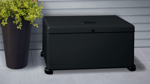 matte black colored outdoor lockbox for package protection against porch theft