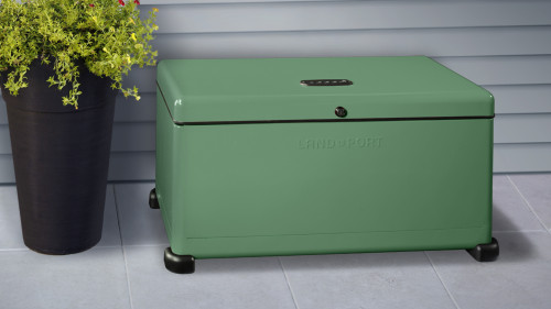 light green colored outdoor lockbox for package protection against porch theft