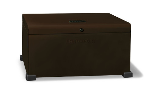 Landport stands approximately bench height and is 34 inches wide - big enough for a dozen shoebox-size parcels.